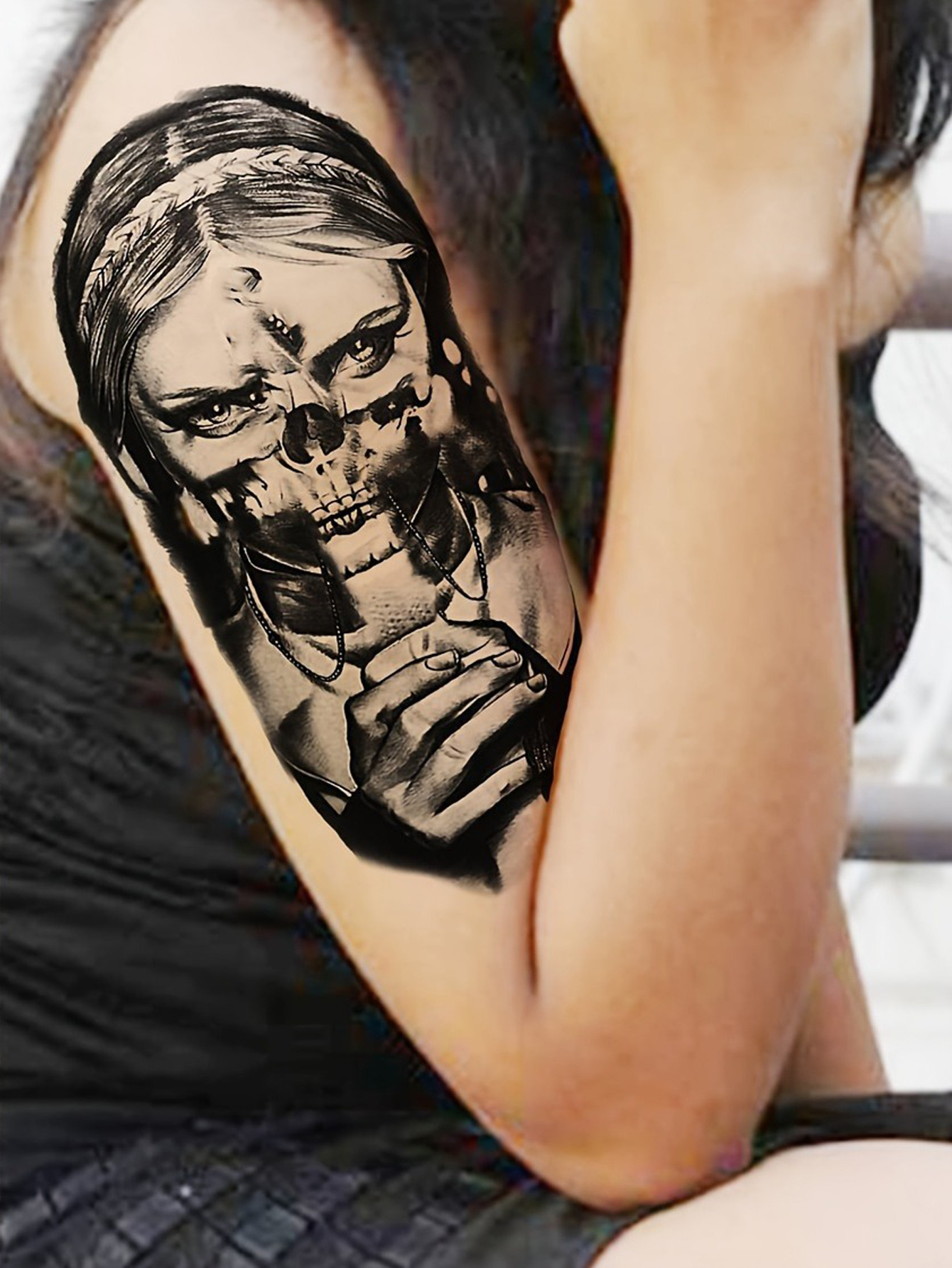 Dark Girl Sketch Temporary Tattoo